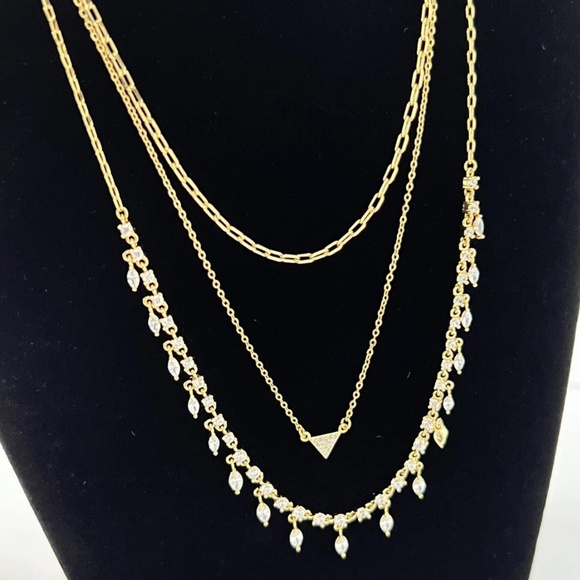 Women's Nordstrom Layered Cubic Zirconia & Chain Collar Necklace new - Picture 2 of 7